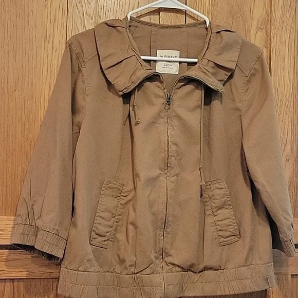 Old Navy 2011 Tan Lightweight 3/4 Sleeve Zip Front Jacket Womens Size Large - Picture 1 of 11